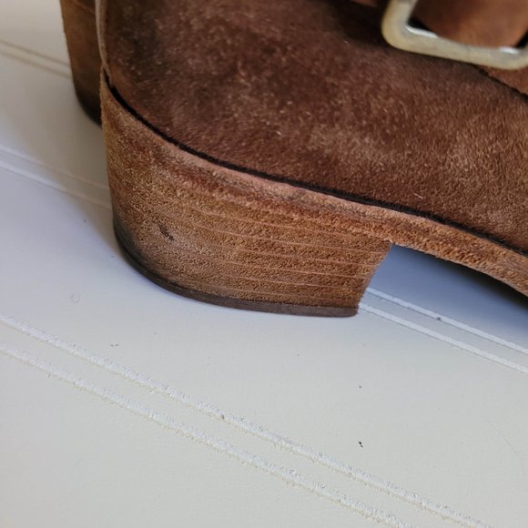 Kork Ease Ankle Boots Size 7 Brown Suede Mesa Side Zips Stacked Heel Western - Picture 9 of 12